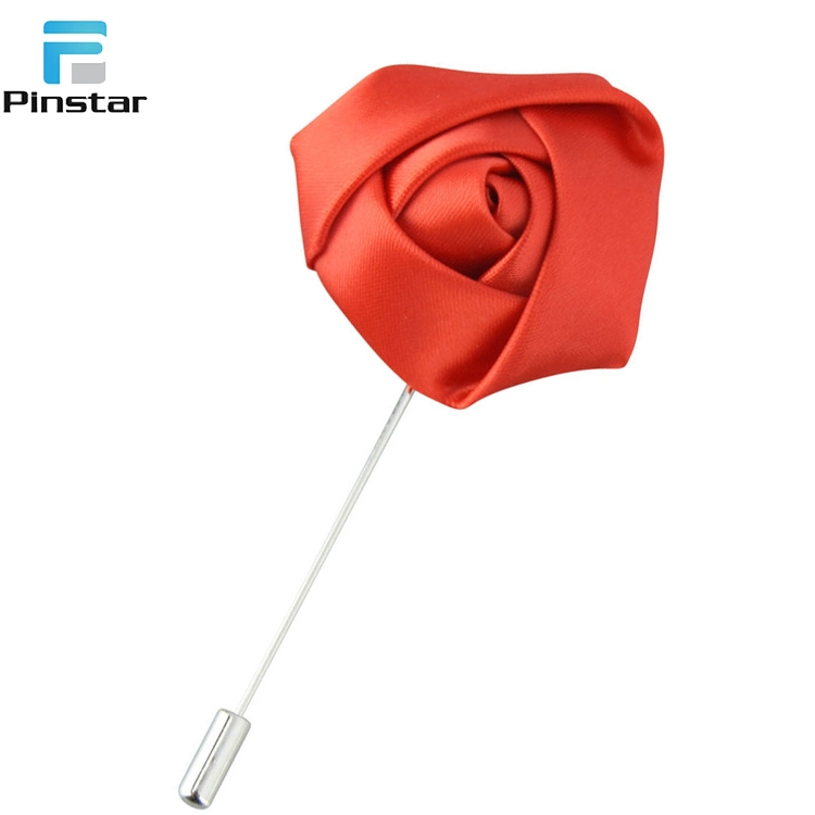 Wholesale Fashion Multicolor Available Custom Fabric Rose Flower Brooch Men′s Long Needle Lapel Pins