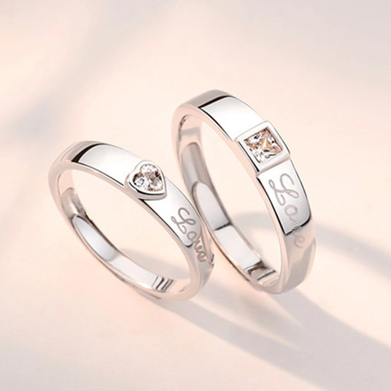 925 Sterling Silver Love Letters Love Adjustable Couple Ring