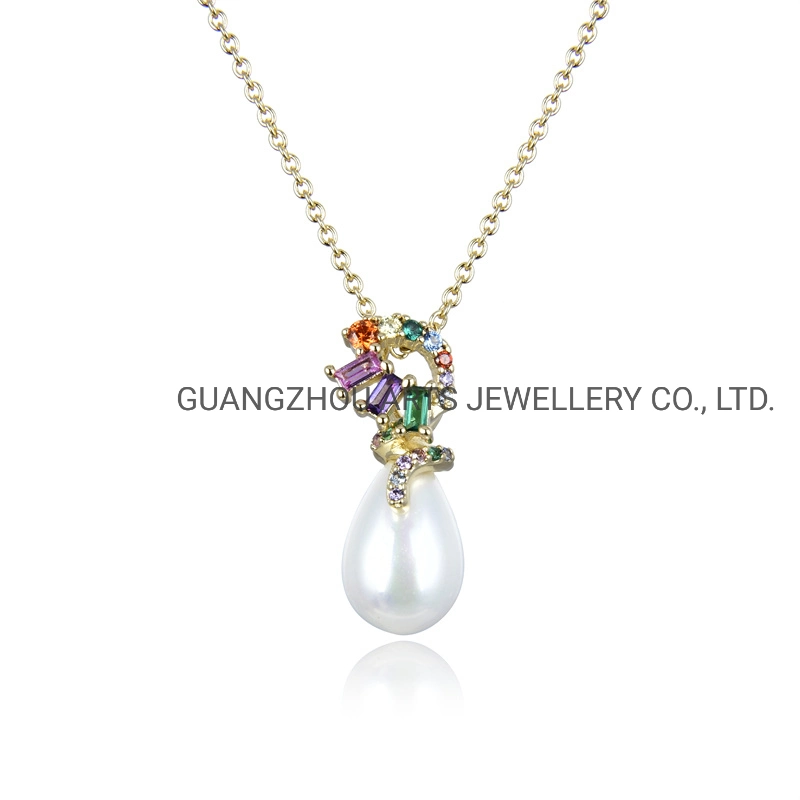 New Elegant Pear Shape Pearl Colorful Circle Brass Necklace