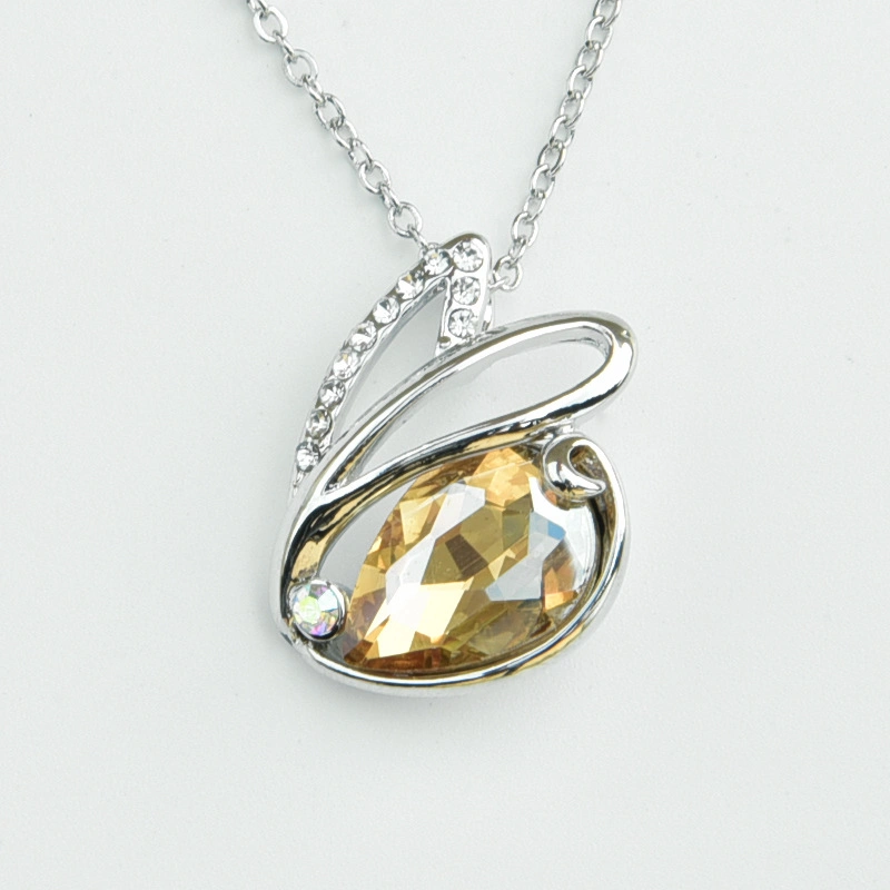 Silver Platinum Plated Rhinestones Girls Women Ladies Zinc Alloy Pendant Necklace