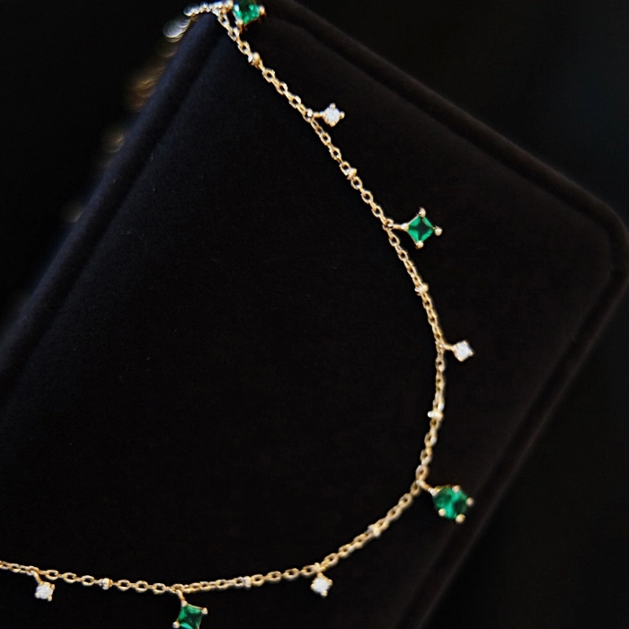 Elegant 925 Sterling Silver Jewelry Gold Plated Emerald Green Necklace for Women