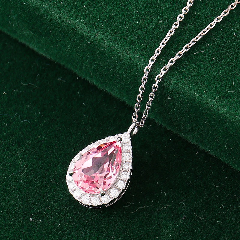 Romantic 2.5 Carat Pear Cut Lab Grown Pink Sapphire Vvs Moissanite Diamond Pendant Necklace in 14K White Gold