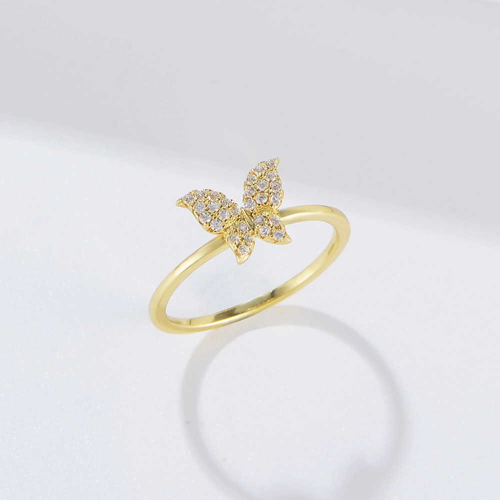 Fashion Wedding Jewellery S925 Sterling Silver Gold Plated Butterfly Knuckle Rings for Girl