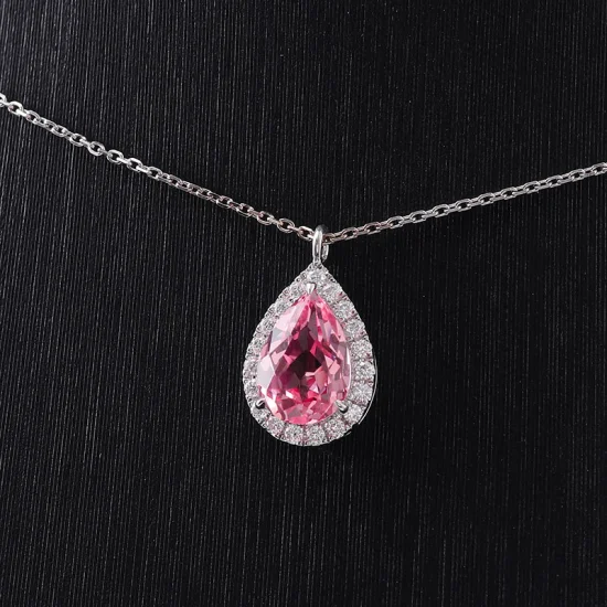 Collana romantica con pendente a forma di pera da 2,5 carati, taglio a pera, zaffiro rosa Vvs, diamante Moissanite, in oro bianco 14 carati